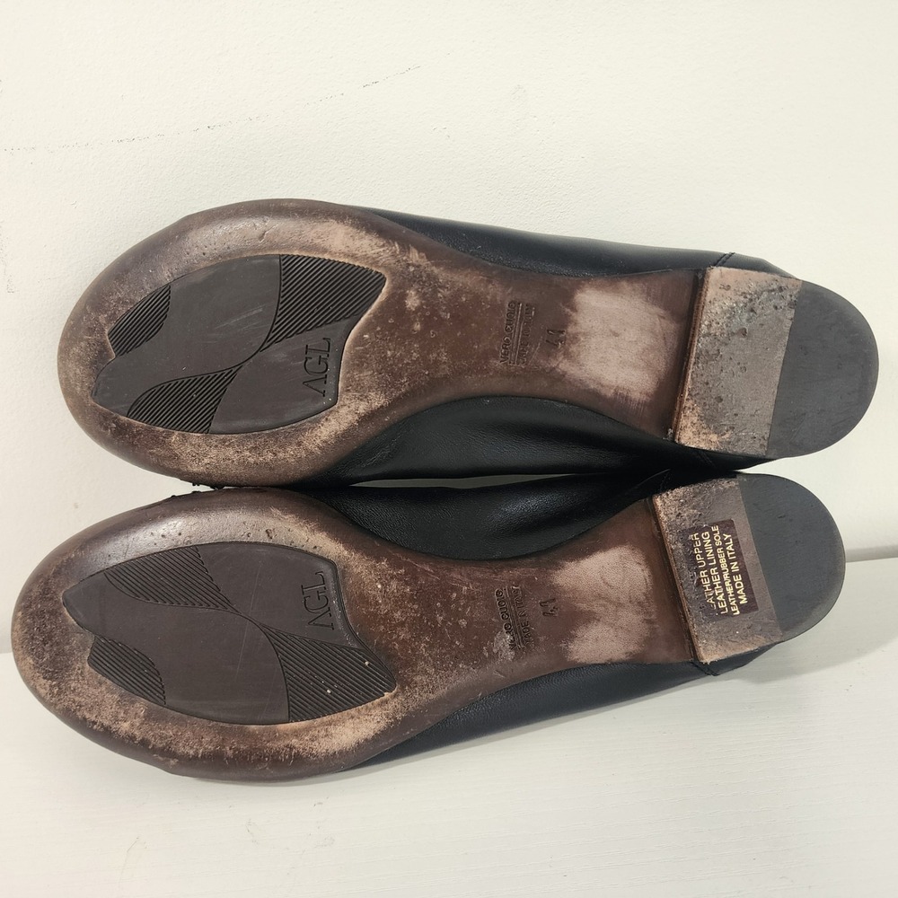 AGL Attilio Giusti Leombruni Ballet Flats Black Leather Patent Cap Toe Buckle 41 - Picture 11 of 12